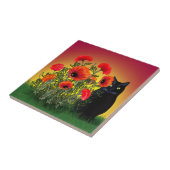 Zwarte kat met oppies tegeltje (Zijkant)