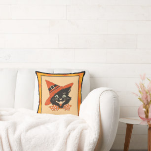  zwarte kat met Oranje heks Pet Kussen