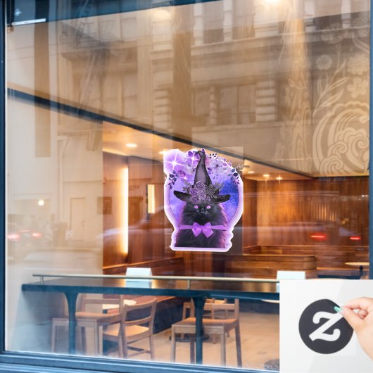 Zwarte kat met paarse aura raamsticker (Cafe Raam)