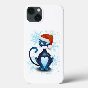 Zwarte kat met Pet van Santa iPhone 13 Hoesje
