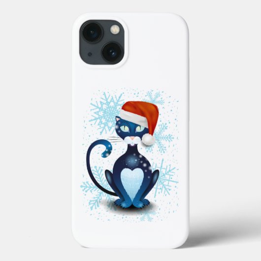 Zwarte kat met Pet van Santa Case-Mate iPhone Case (Achterkant)