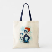 Zwarte kat met Pet van Santa Tote Bag (Achterkant)