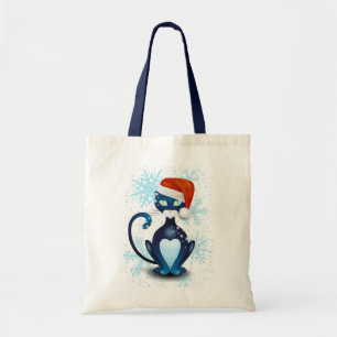 Zwarte kat met Pet van Santa Tote Bag