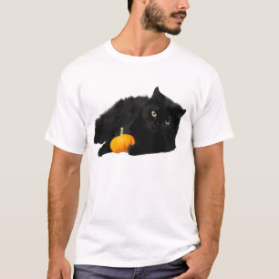 Zwarte kat met pompoen Halloween Design T-shirt