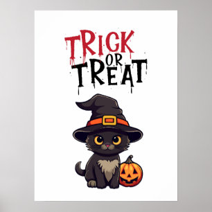 Zwarte kat met pompoen Jack Lantern Trick or treat Poster