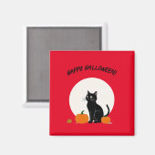 Zwarte kat met pompoenen | Happy Halloween Magneet (Voorkant / Achterkant)