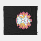 Zwarte kat met psychedelische bloem Oversized T-Sh Fleece Deken (Voorkant (Horizontaal))