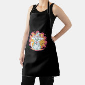 Zwarte kat met psychedelische bloem Oversized T-Sh Schort (Insitu)
