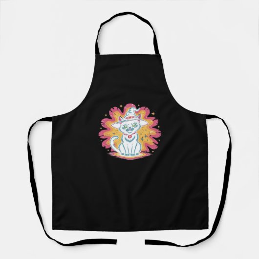 Zwarte kat met psychedelische bloem Oversized T-Sh Schort (Voorkant)
