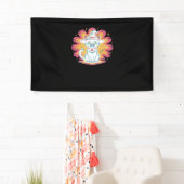 Zwarte kat met psychedelische bloem Oversized T-Sh Spandoek (Insitu)