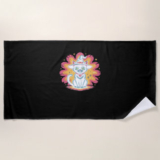 Zwarte kat met psychedelische bloem Oversized T-Sh Strandlaken