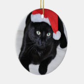 Zwarte kat met rode kersthat keramisch ornament (Rechts)