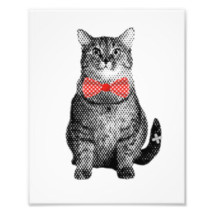 Zwarte kat met rode pokstip Stropdas Kute Vintage Foto Afdruk