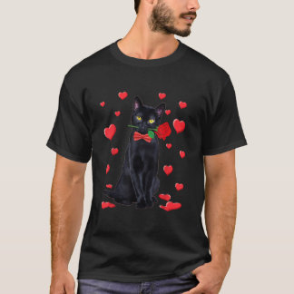 Zwarte kat met Roos Valentijnse Shirt Valentijn ka