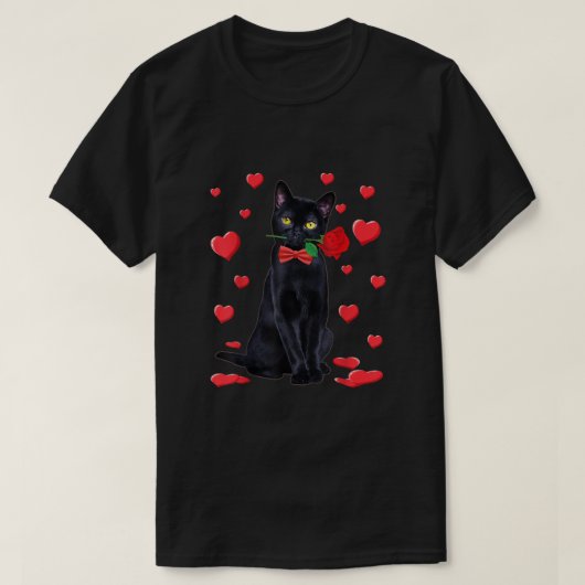 Zwarte kat met Roos Valentijnse Shirt Valentijn ka (Design voorkant)