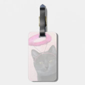 Zwarte kat met roze engel halo bagagelabel (Achterkant verticaal)