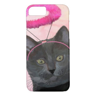 Zwarte kat met roze engel halo 	iPhone 8/7 hoesje