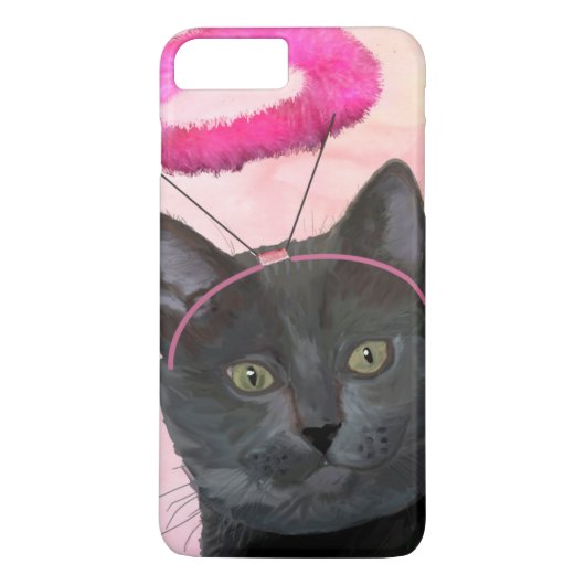 Zwarte kat met roze engel halo Case-Mate iPhone case (Achterkant)