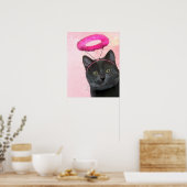 Zwarte kat met roze engel halo poster (Keuken)