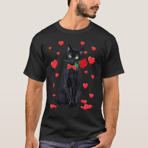Zwarte Kat Met Roze Valentijn T-shirt Valentijn Ka