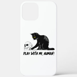 Zwarte kat met schedel spelen met me menselijke kr iPhone 12 pro max hoesje