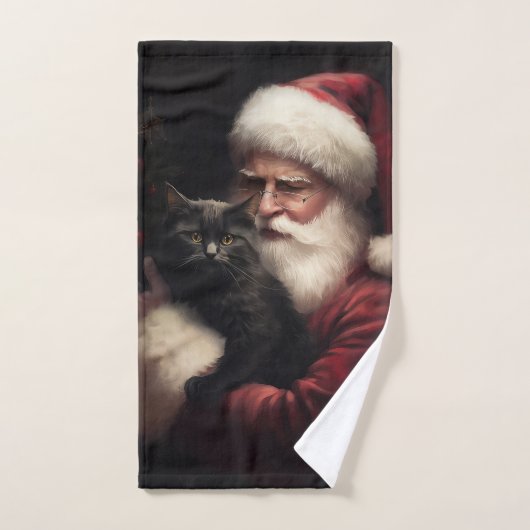 Zwarte kat met sinterklaas feestelijke kerst bad handdoek (Handdoek)