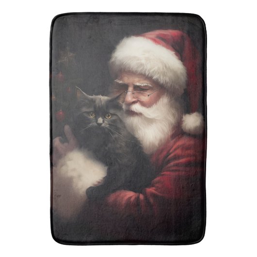 Zwarte kat met sinterklaas feestelijke kerst badmat (Voorkant Verticaal)