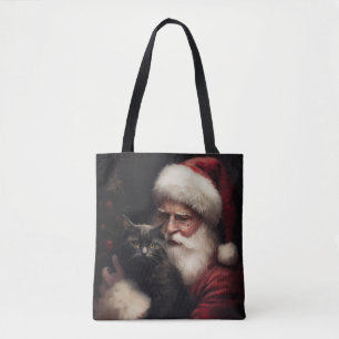 Zwarte kat met sinterklaas feestelijke kerst draagtas