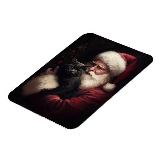 Zwarte kat met sinterklaas feestelijke kerst magneet (Linkerzijde)