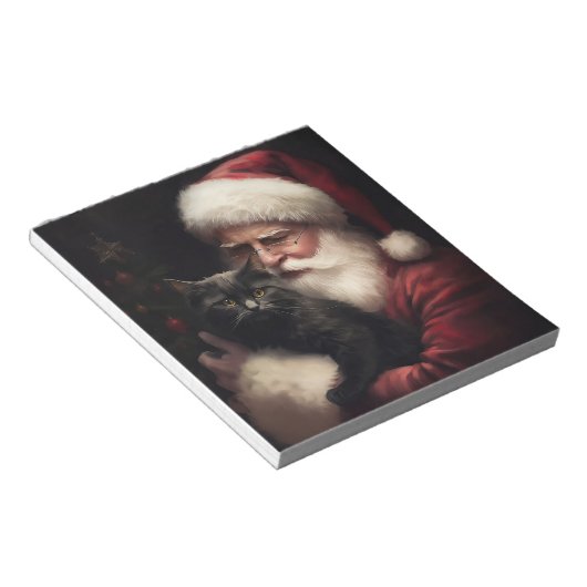 Zwarte kat met sinterklaas feestelijke kerst notitieblok (Schuin)