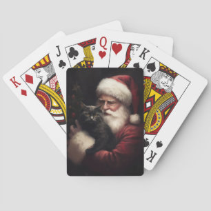 Zwarte kat met sinterklaas feestelijke kerst pokerkaarten