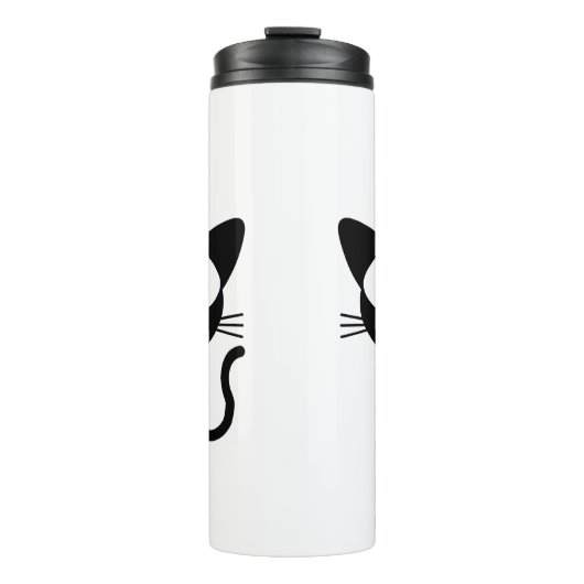 Zwarte kat met staart in de lucht Grote ogen Thermosbeker (Voorkant)