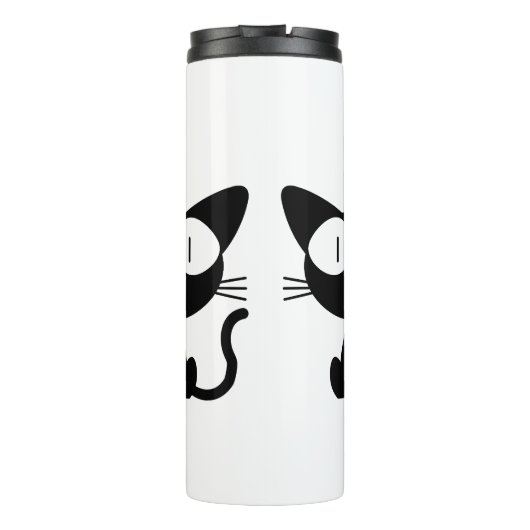 Zwarte kat met staart in de lucht Grote ogen Thermosbeker (Achterkant)
