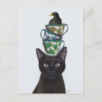 Zwarte Kat met Teacups en Blackbird