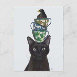 Zwarte Kat met Teacups en Blackbird Briefkaart