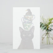 Zwarte Kat met Teacups en Blackbird Briefpapier (Staand voorkant)