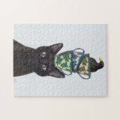 Zwarte Kat met Teacups en Blackbird Legpuzzel (Horizontaal)