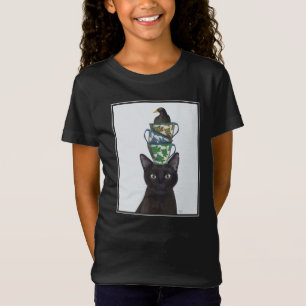 Zwarte Kat met Teacups en Blackbird T-shirt