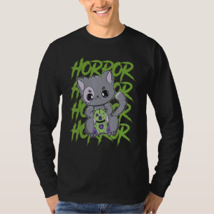 Zwarte Kat Met Teddybeer Voor Horrorfans T-shirt