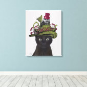 Zwarte Kat met theepot en kippen 2 Canvas Afdruk (Insitu (Houten vloer))