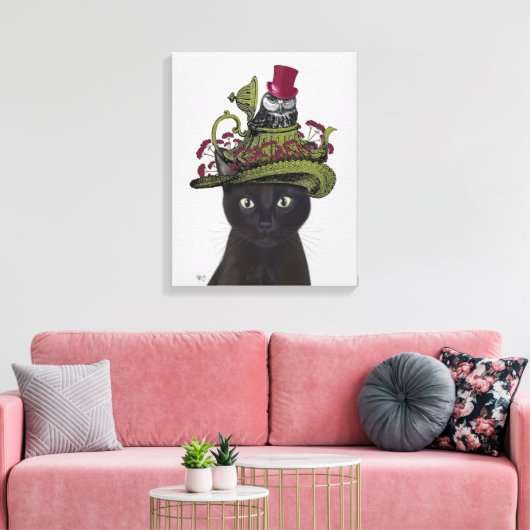 Zwarte Kat met theepot en kippen 2 Canvas Afdruk (Insitu (Woonkamer))
