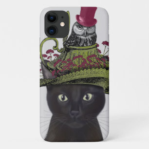 Zwarte kat met theepot en kippen iPhone 11 hoesje
