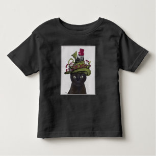 Zwarte kat met theepot en kippen kinder shirts