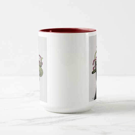 Zwarte kat met theepot en kippen mok (Midden)