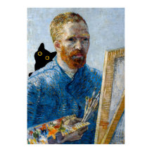 Zwarte kat met Van Gogh Portret