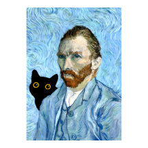 Zwarte kat met Van Gogh Portret