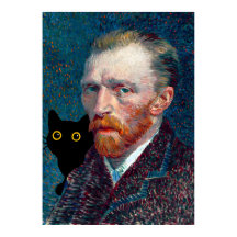 Zwarte kat met Van Gogh Portret