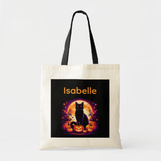 Zwarte kat met volle maan Halloween-tas op maat Tote Bag