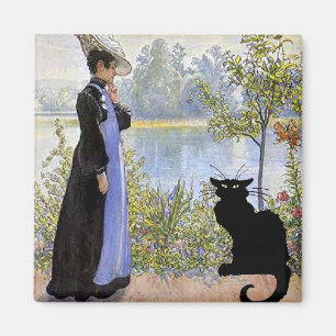 Zwarte kat met vrouw magneet