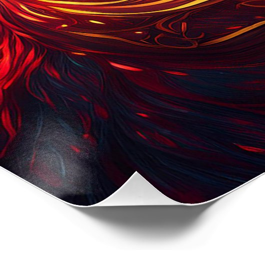 Zwarte kat met vuurrood en gouden aura glanzend perfect poster (Hoek)